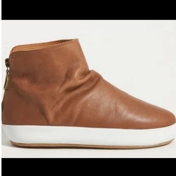 Beek Tan Leather Slouchy Ankle Boots White Platform Back Zip Womens 7 - Picture 2 of 11